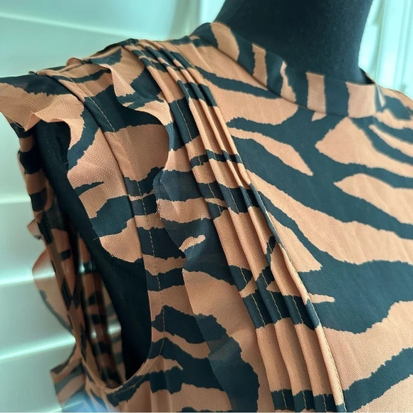 Allsaints US 6 Tiger Print Ruffle Accent Bodycon Dress Wedding Party All Saints - Picture 8 of 11